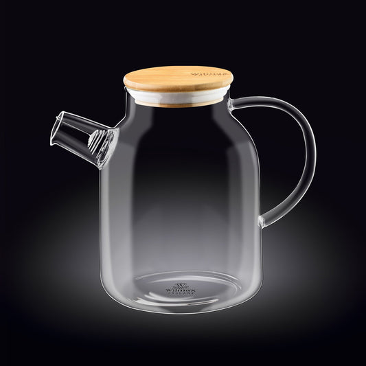 Wilmax Teekanne 1600 ml mit Federfilter und Bambusdeckel Transparent Thermoglas