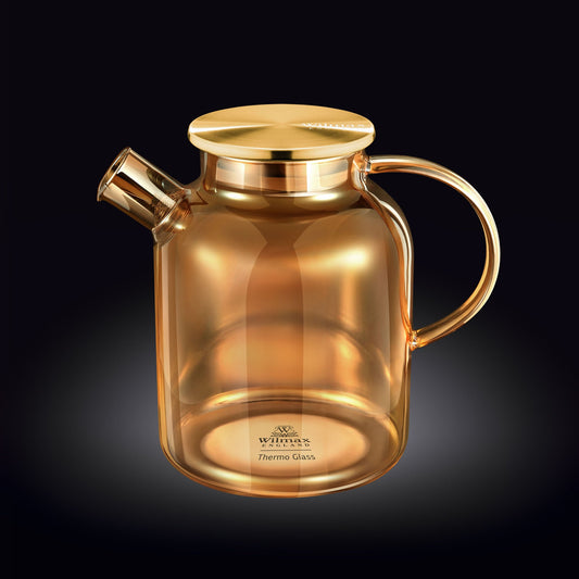 Wilmax Teekanne 1600 ml mit Federfilter und mit Edelstahldeckel Gold Thermoglas