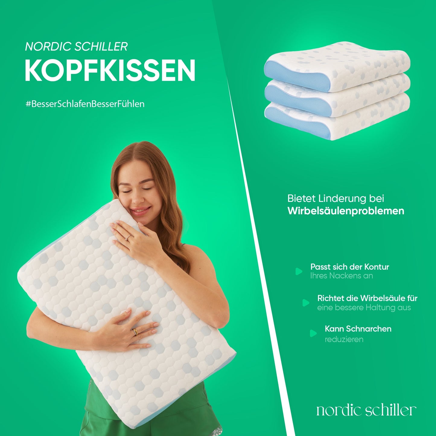 Designansicht des HELDENA Cooler Visco Nackenstützkissens 60 x 40 cm